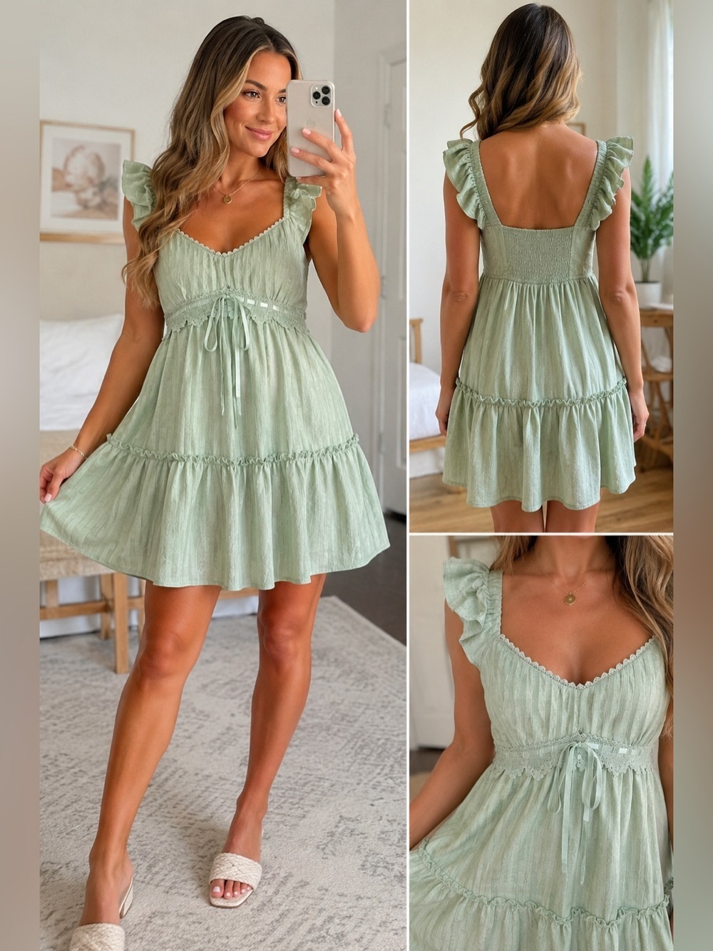 Altard State Sage Green Ruffle Mini Dress
Cottagecore Junior inspired fit XL NWT